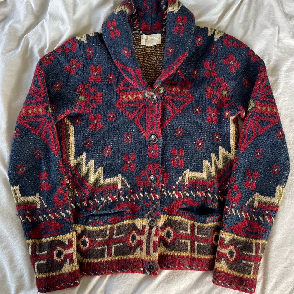 Denim & Supply Ralph Lauren Blue and Red Knit Wool Cardigan